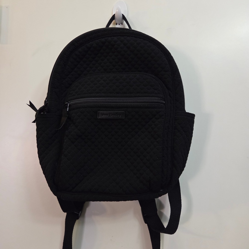 Vera Bradley Black Quilted Cotton Small Backpack Floral Lining Adjustable Straps